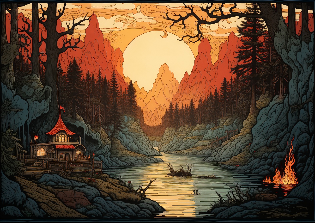 Preview for Camping Sunset Forest Background
