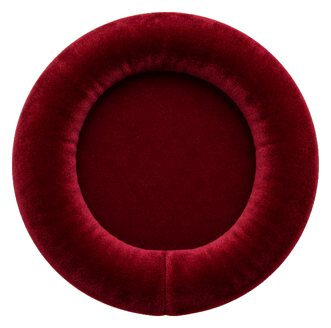 A burgundy velvet curtain ring with a soft textured fabric look
