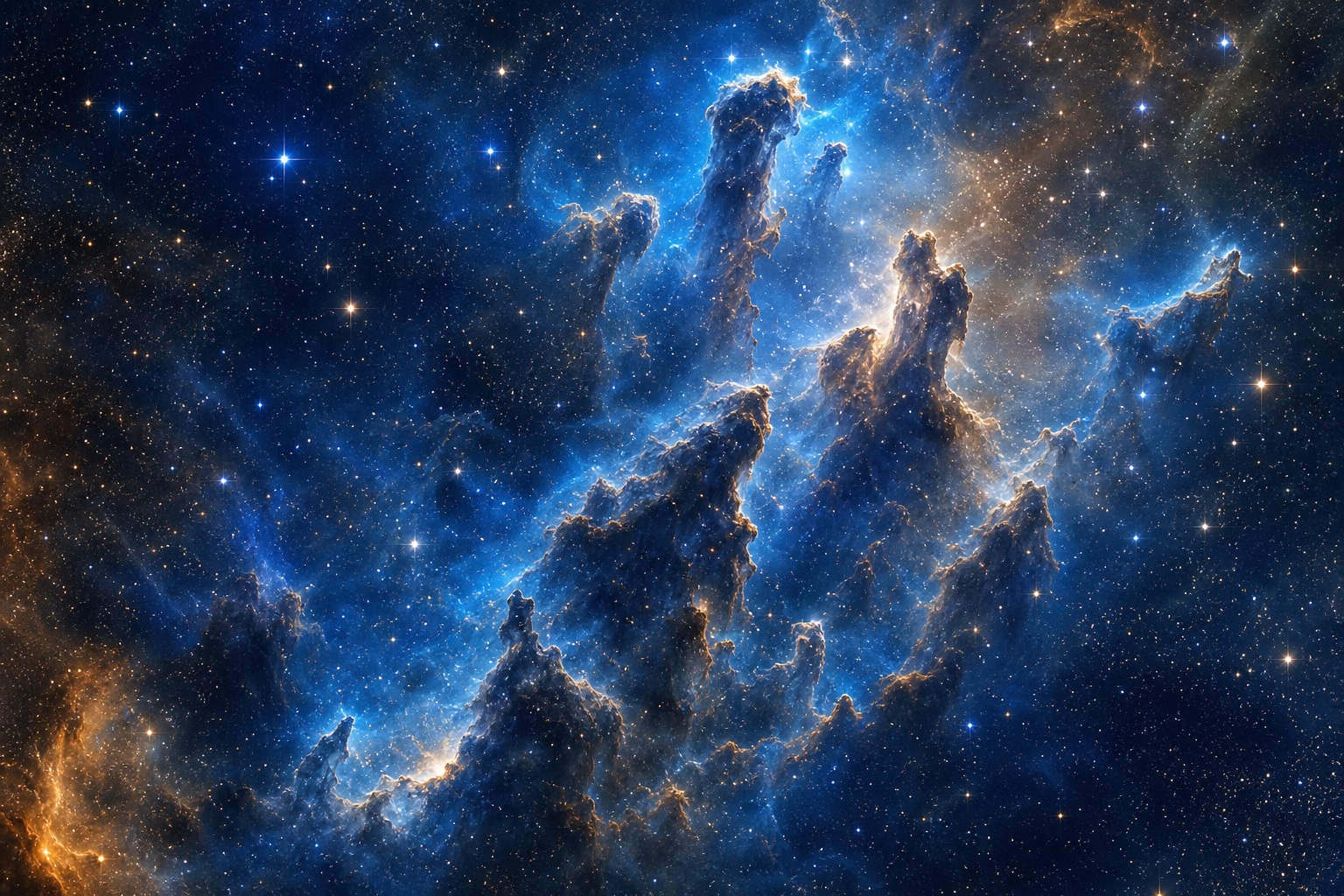 Blue deep space nebula with scattered stars and glowing cosmic dust