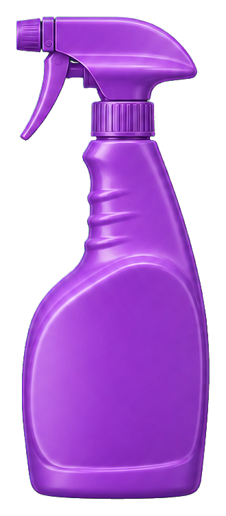 Purple spray bottle with a curved trigger sprayer on a plain background