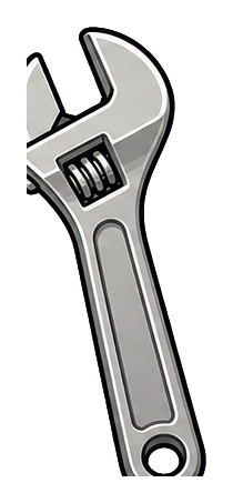 Silver adjustable wrench sticker on a black background.