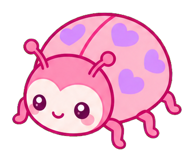Cute pink ladybug with heart spots and a smiling face