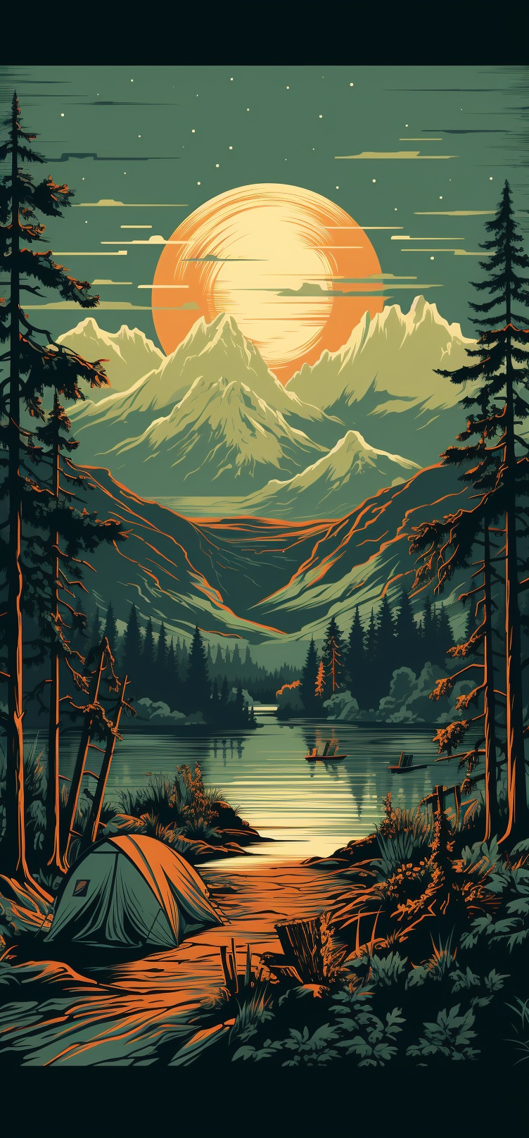 Preview for Vintage Camping Mountain Lake Background