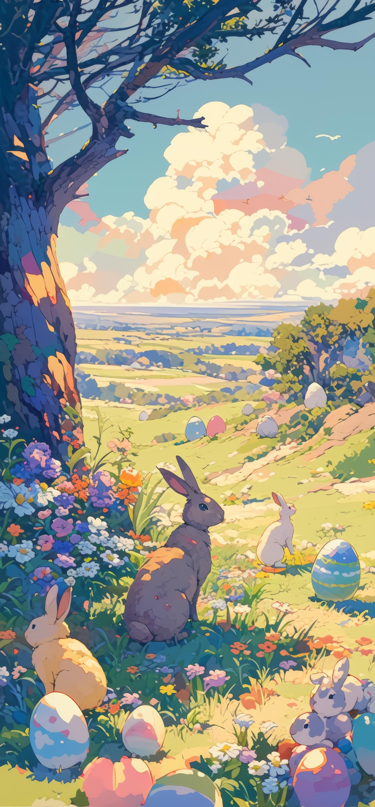 Preview for Easter-bunnies-spring-landscape-easter-phone-background-90d74