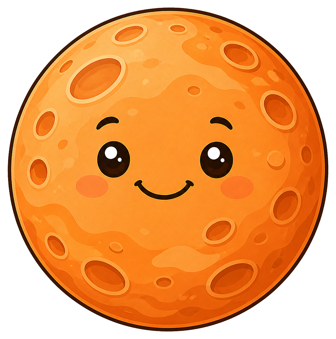 Cute smiling orange planet with crater-like spots and a simple face