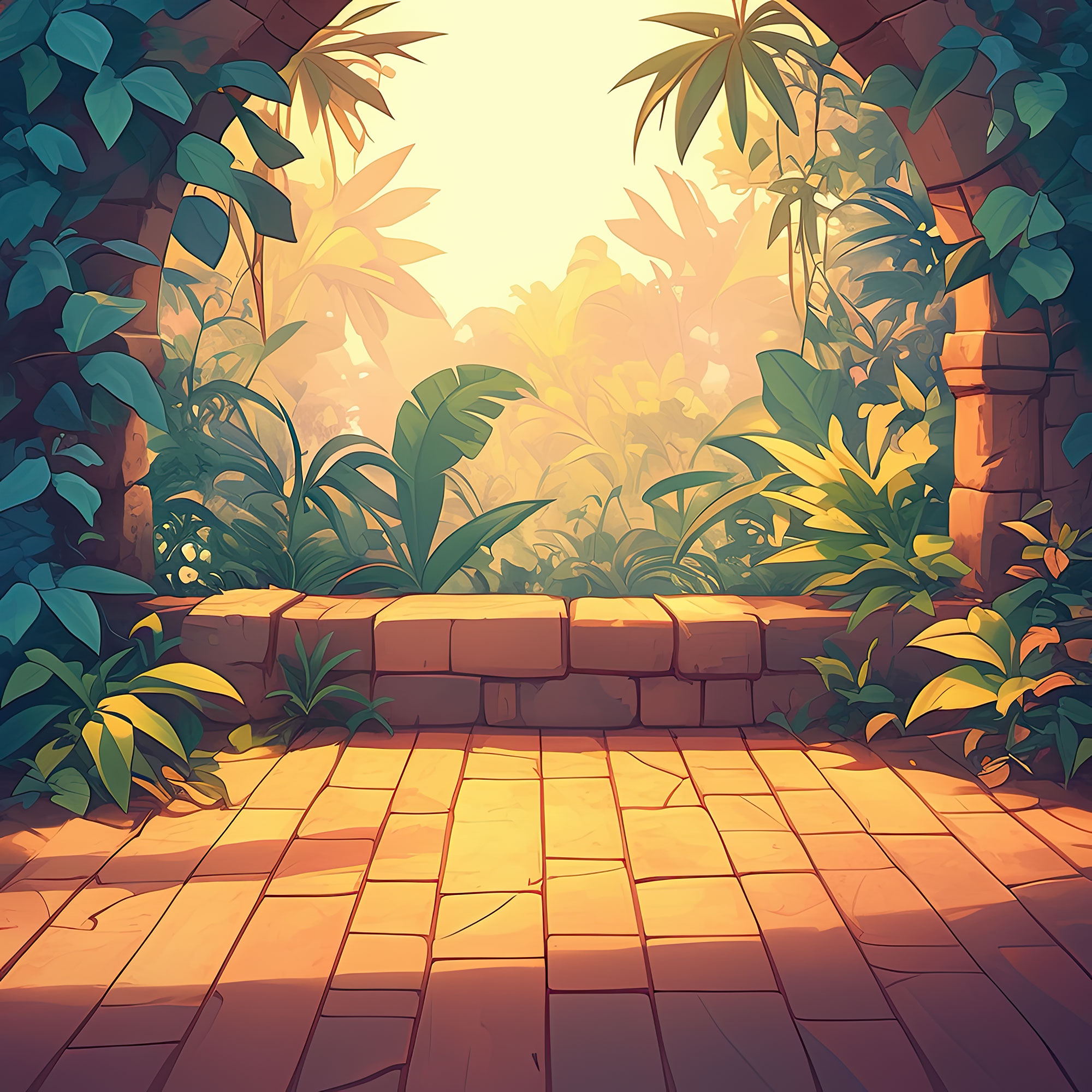 Preview for Tropical-garden-pathway-illustration-simple-backdrop-background-c0923