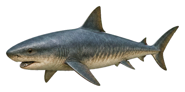 Realistic side view of a spiraled-tooth helicoprion fish sticker