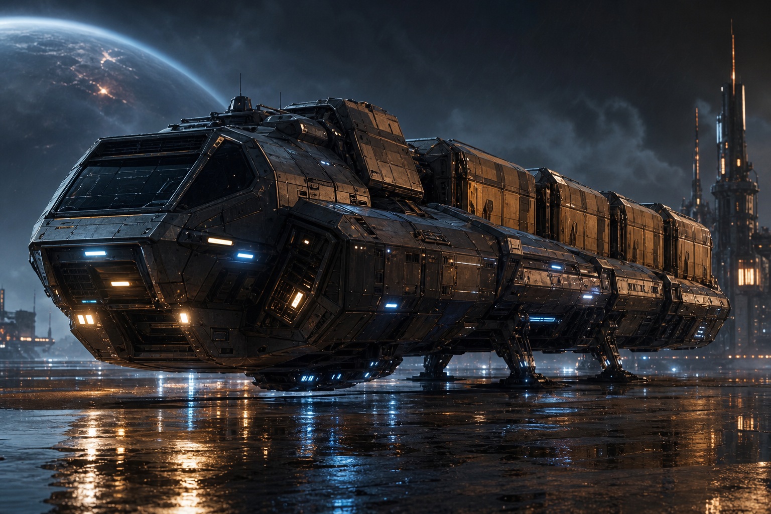 Preview for Cargo Freighter Rain Glow Stock Background