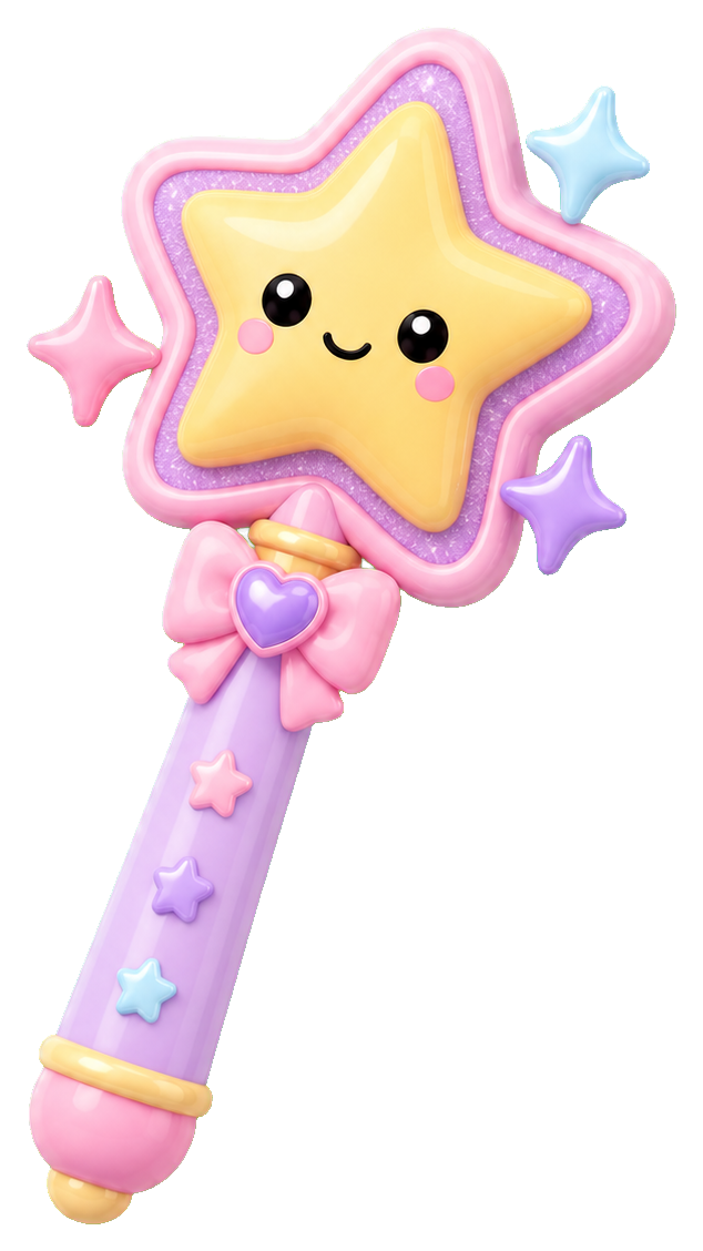 Cute pastel sparkle wand with a smiling star and small sparkles