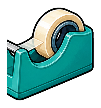 Turquoise tape dispenser with a roll of clear tape.