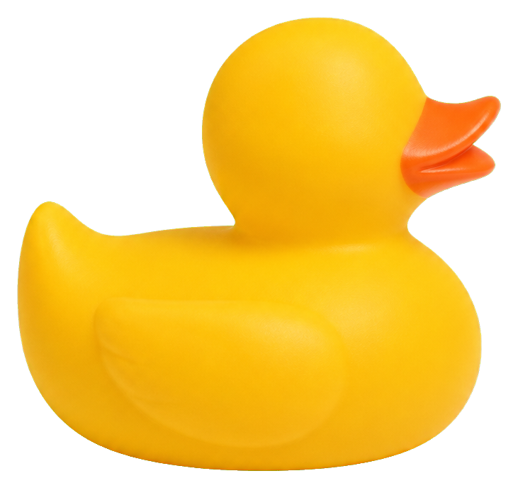 Yellow rubber duck sticker with an orange beak on a transparent background.