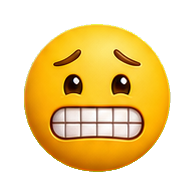 Yellow grimacing face emoji with raised eyebrows and clenched teeth