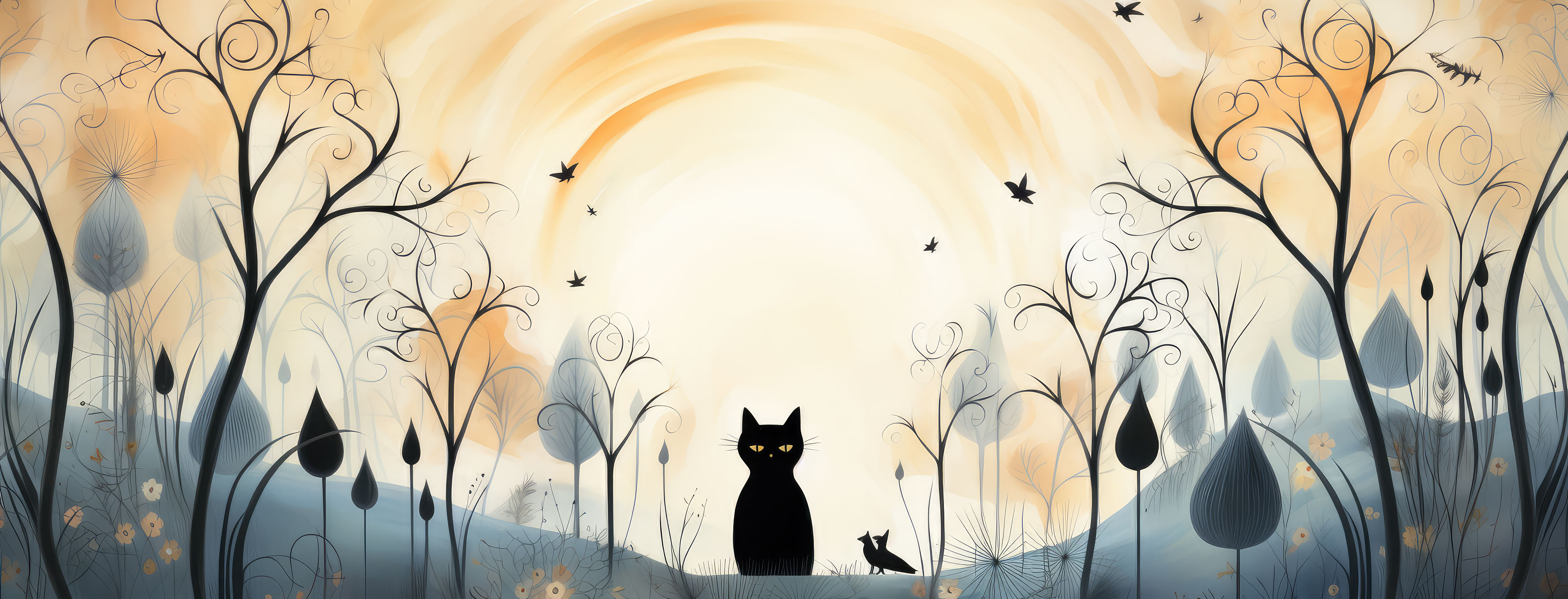 Preview for Autumn-cat-dog-silhouette-halloween-cover-background-a4579
