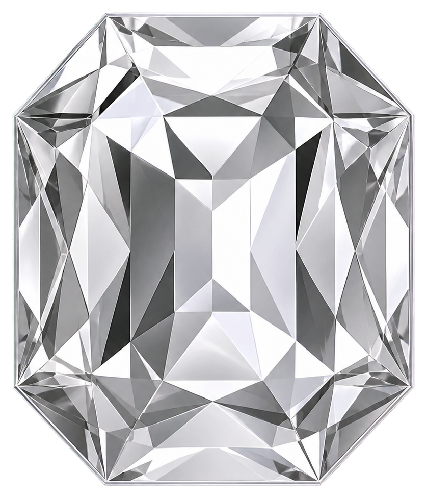 Silver faceted gemstone sticker with a clear crystal-like cut and reflective highlights