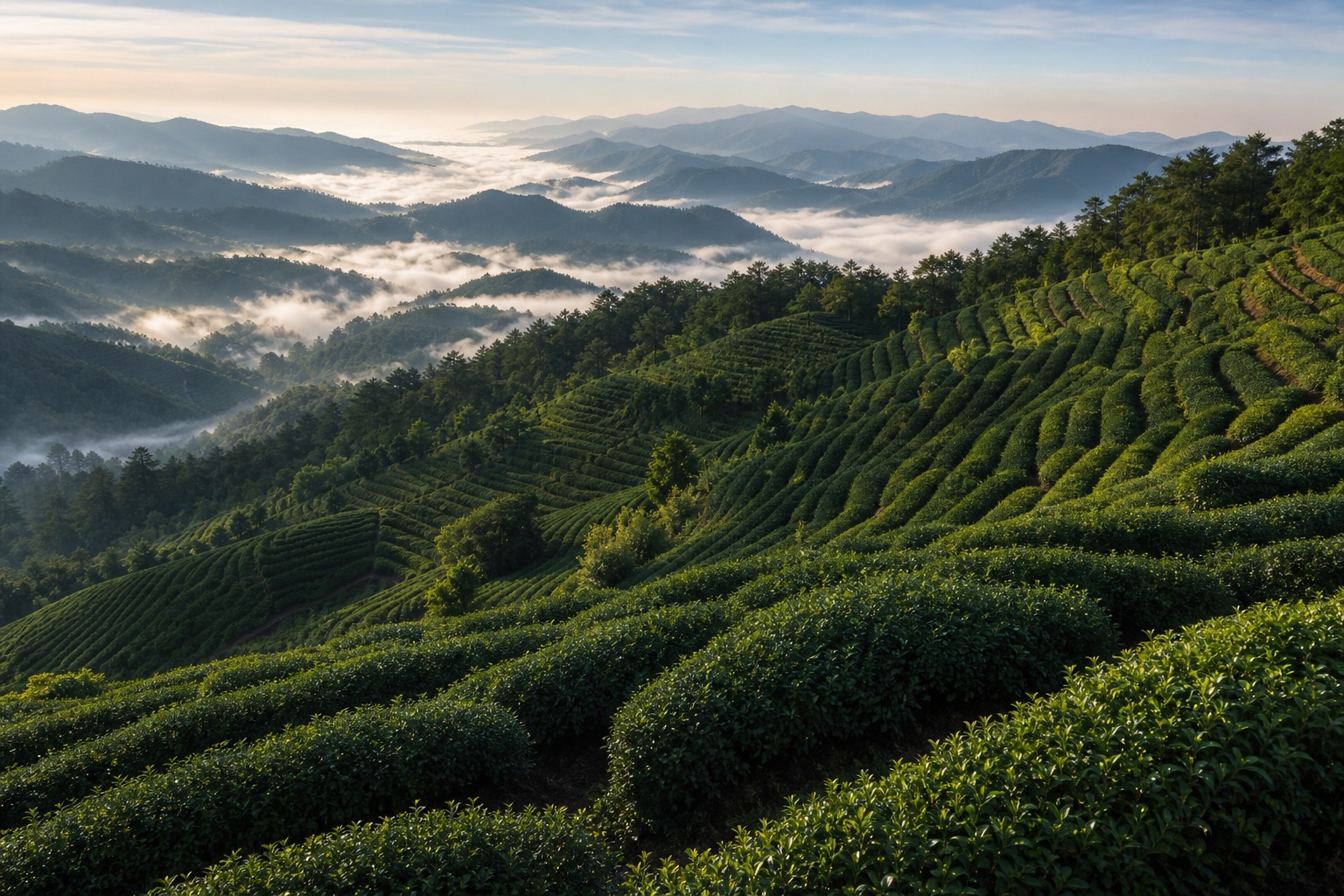 Preview for Terraced Tea Farmland Landscape Background