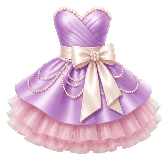 Purple and pink party dress sticker with a bow and layered skirt