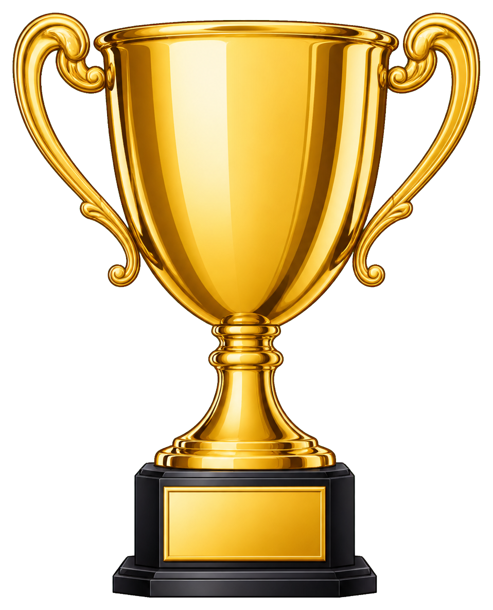 Gold trophy with a blank nameplate on a dark base