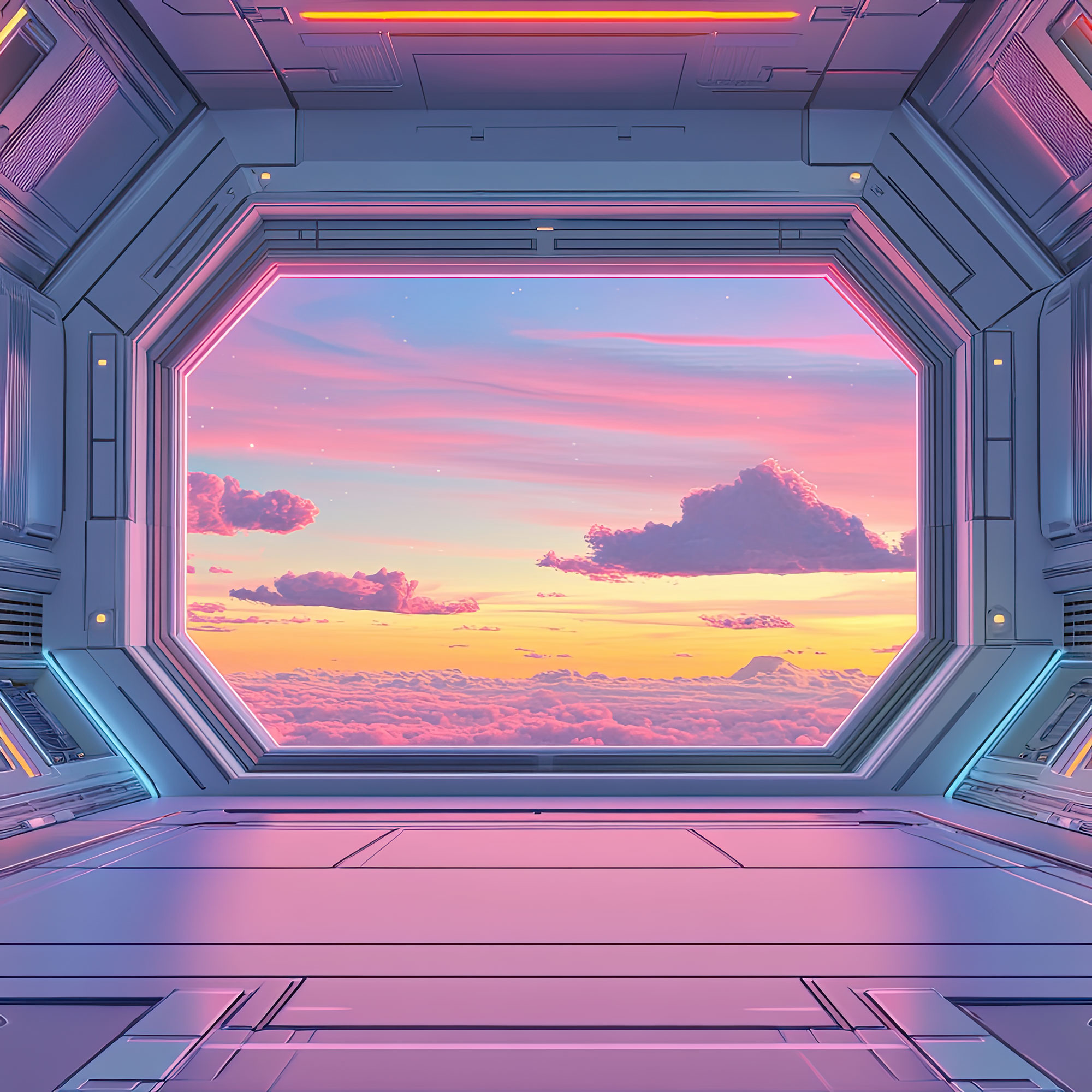 Preview for Futuristic-space-station-sunset-view-sci-fi-backdrop-background-febcb