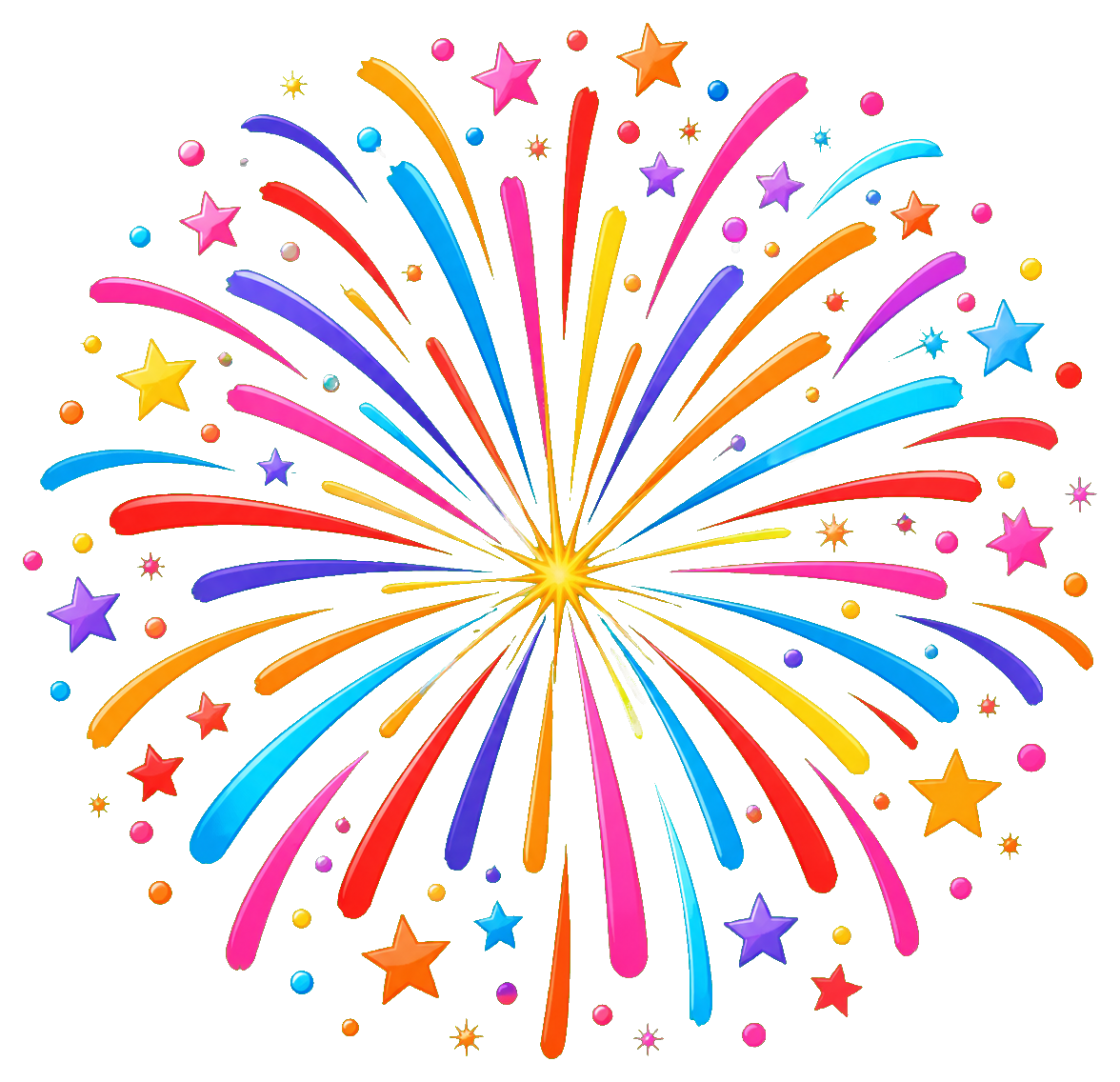 Colorful fireworks bursting outward with stars on a dark background