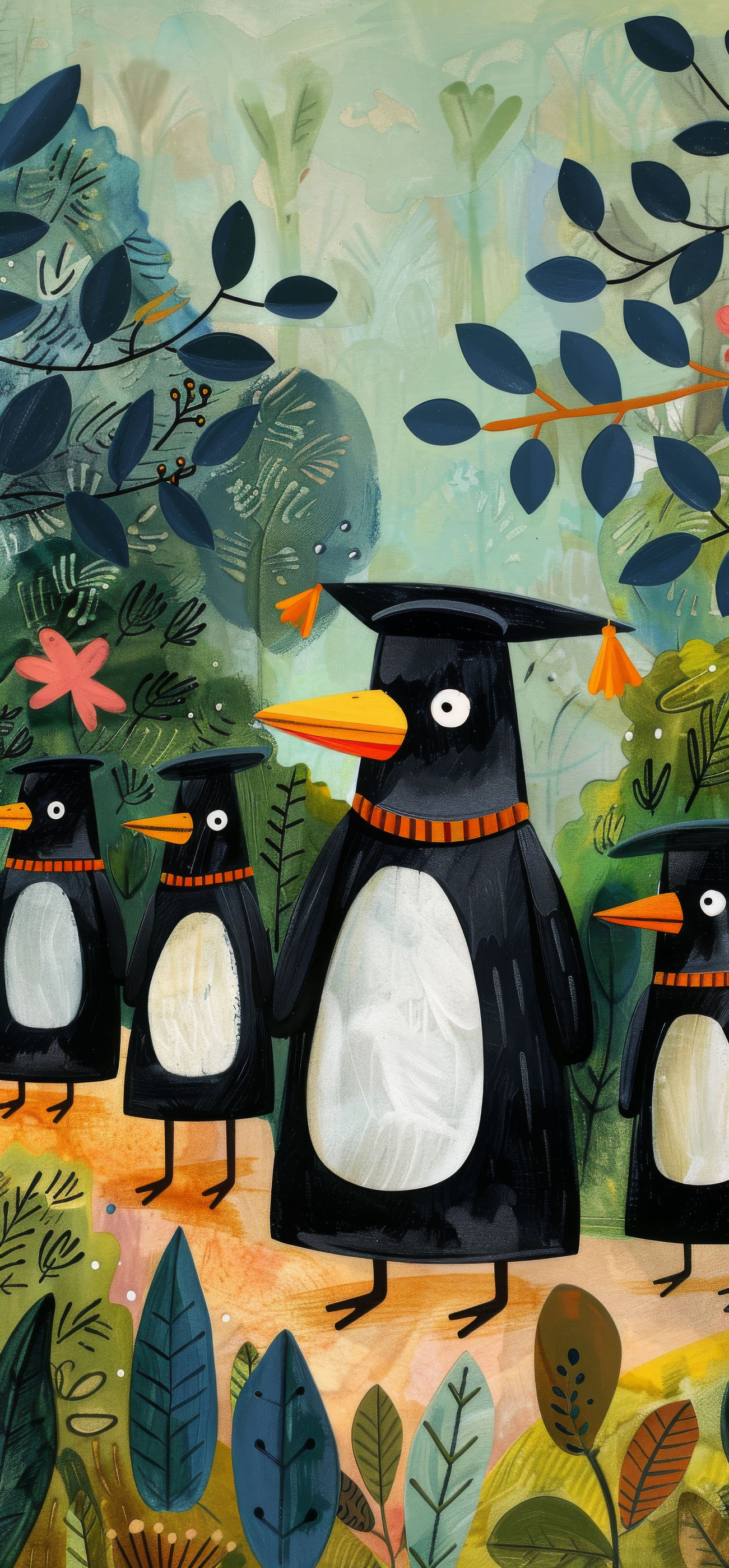 Preview for Graduating-penguins-whimsical-forest-graduation-phone-background-87ec2