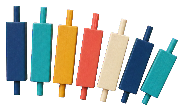 Colorful domino-shaped chart bars arranged in a row on a black background
