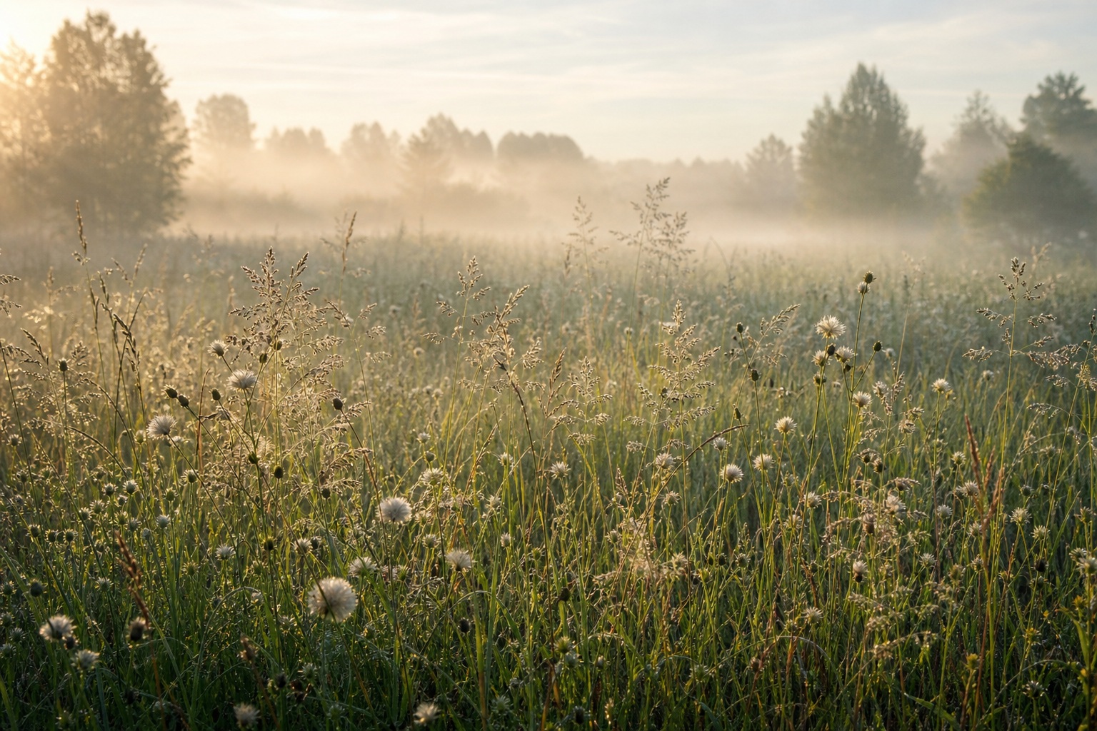 Preview for Foggy Meadow Background With Backlit Seed Heads
