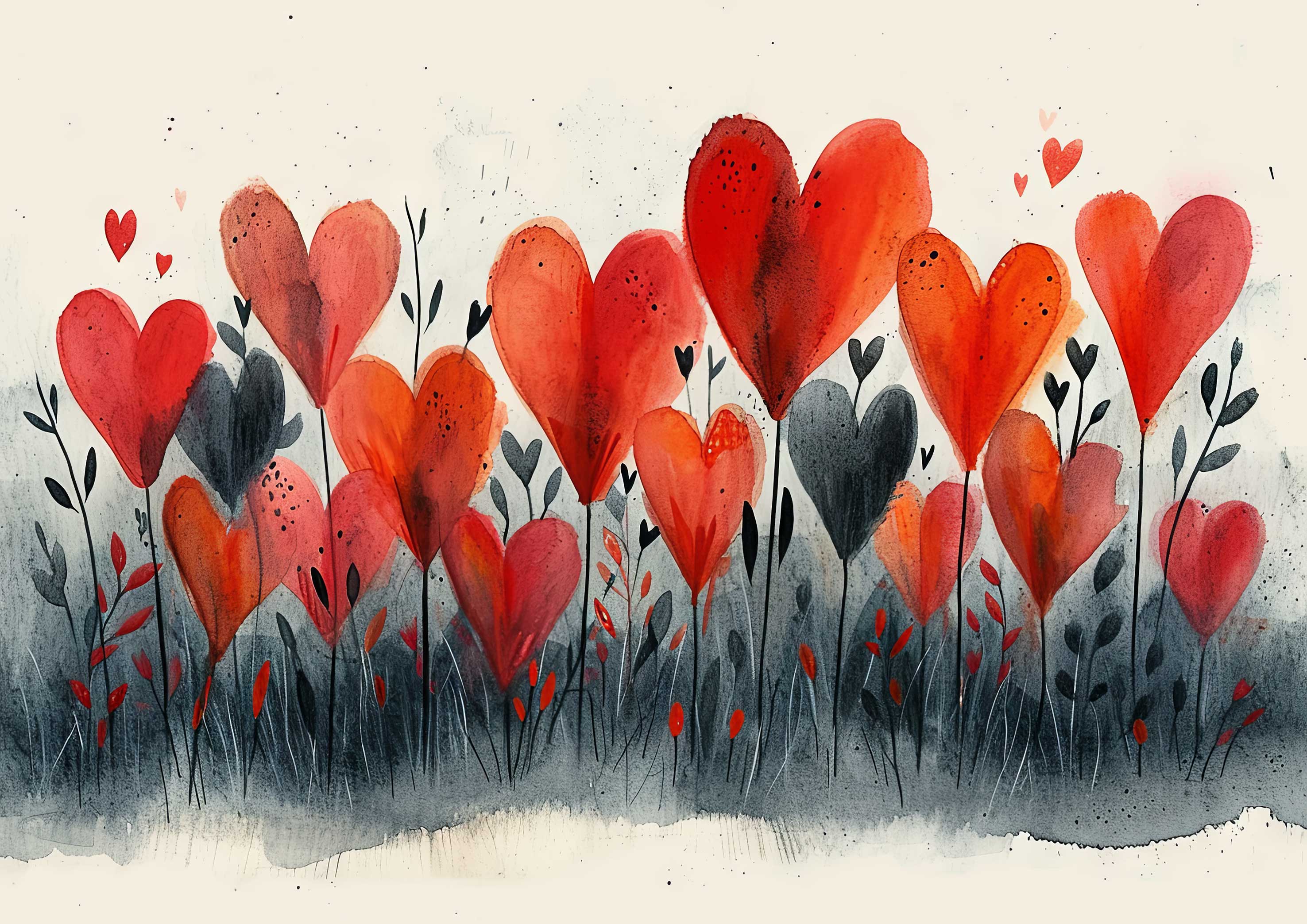 Preview for Watercolor-hearts-in-grass-love-background-cb924
