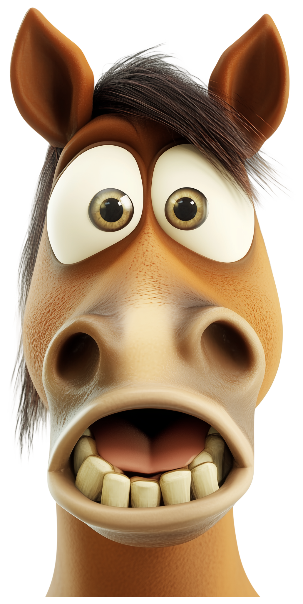 A surprised cartoon horse emoji with wide eyes and open mouth