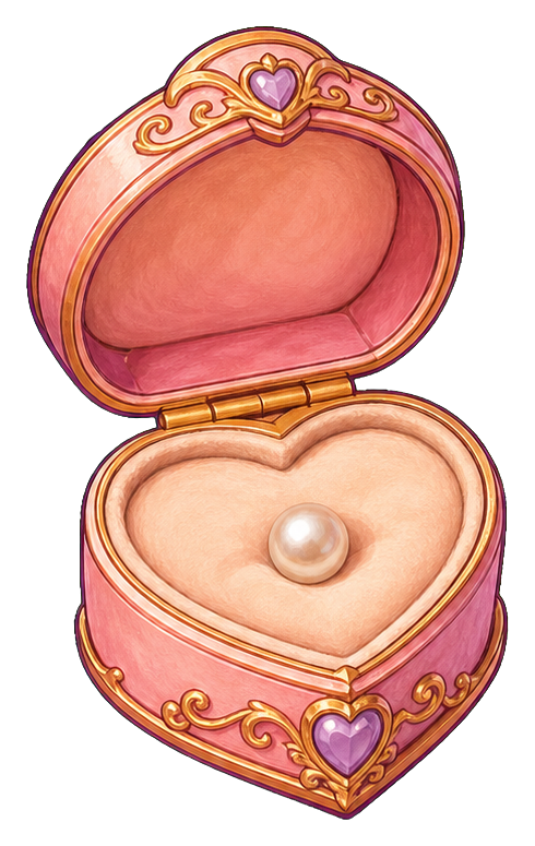 Open pink heart-shaped jewelry box with pearl inside and gold trim