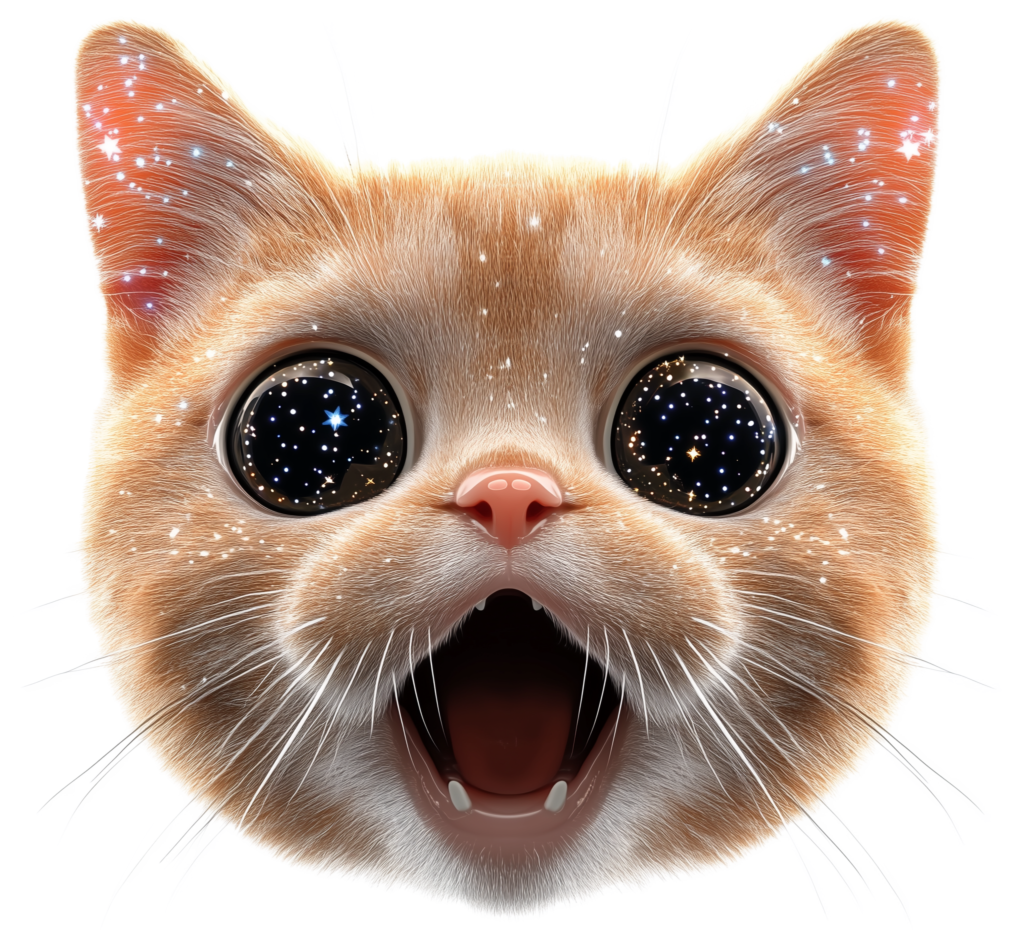 Cute cartoon cat face with wide eyes and open mouth