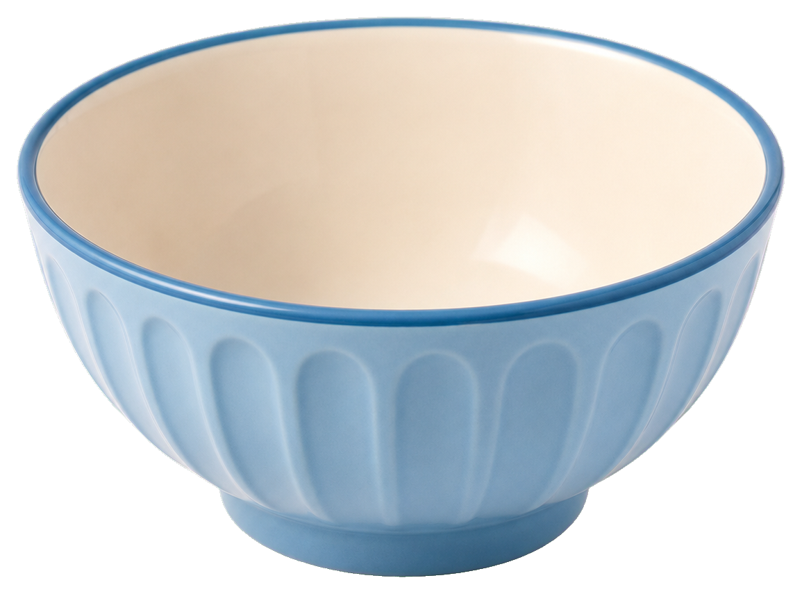 Plain light blue cereal bowl with a cream-colored interior
