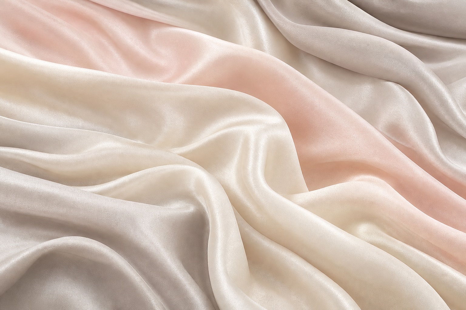 Soft ivory and blush fabric folds with smooth satin matte waves.