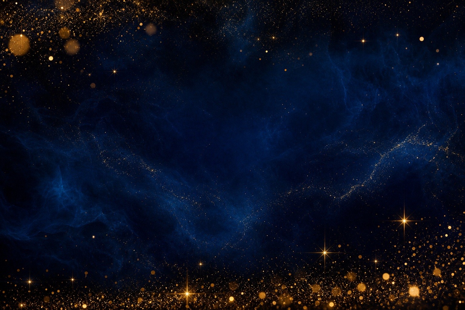 Dark navy background with golden sparkling lights along the bottom edge