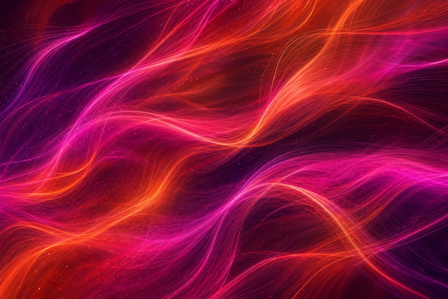 Magenta and orange luminous light trails sweeping across a dark abstract background.