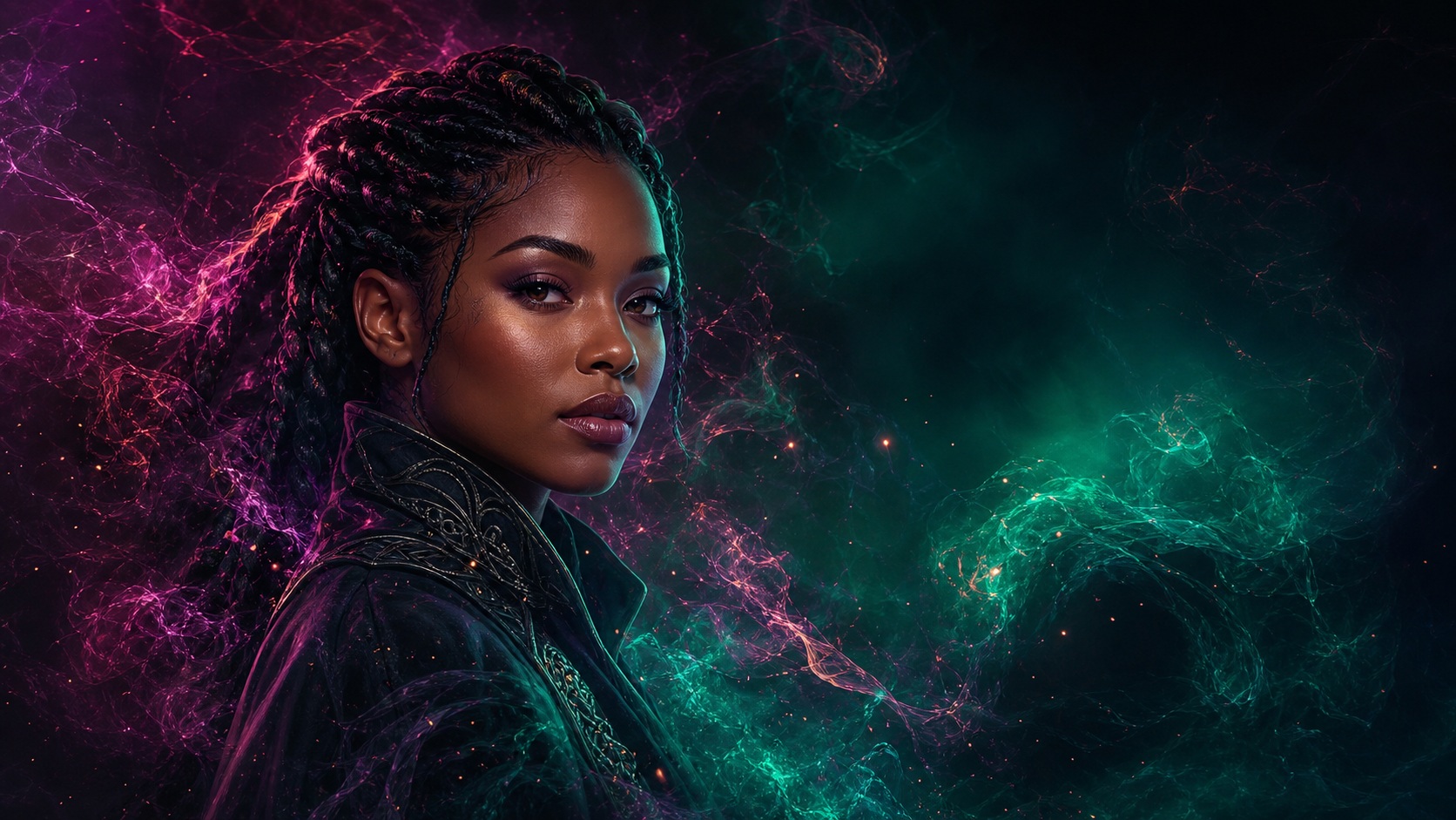Preview for Emerald Braids Neon Portrait Background