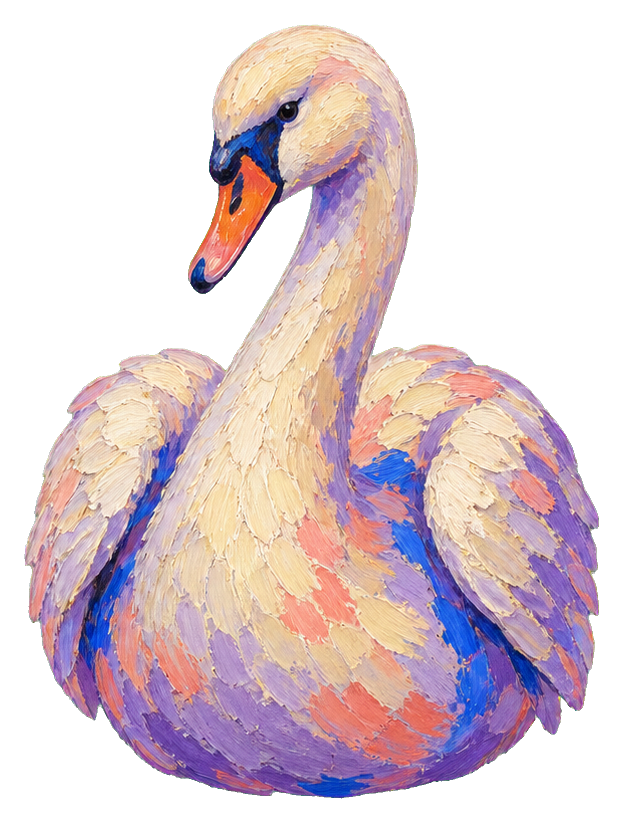 Pastel watercolor swan with a long curved neck and soft painterly brushstrokes.
