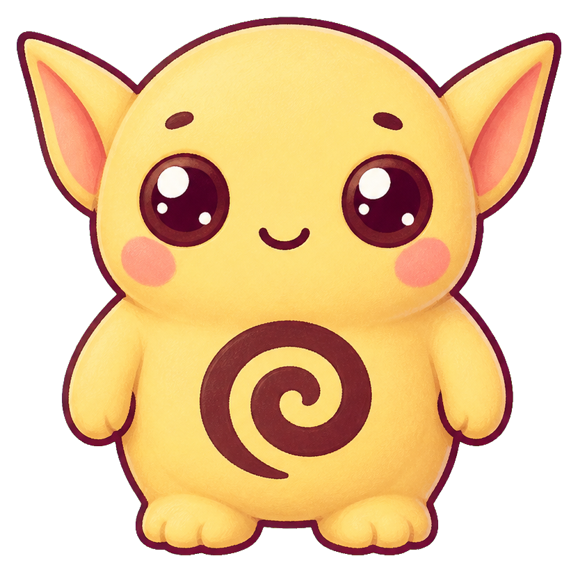 Cute yellow monster sticker with big eyes, pink cheeks, and a swirl on its belly