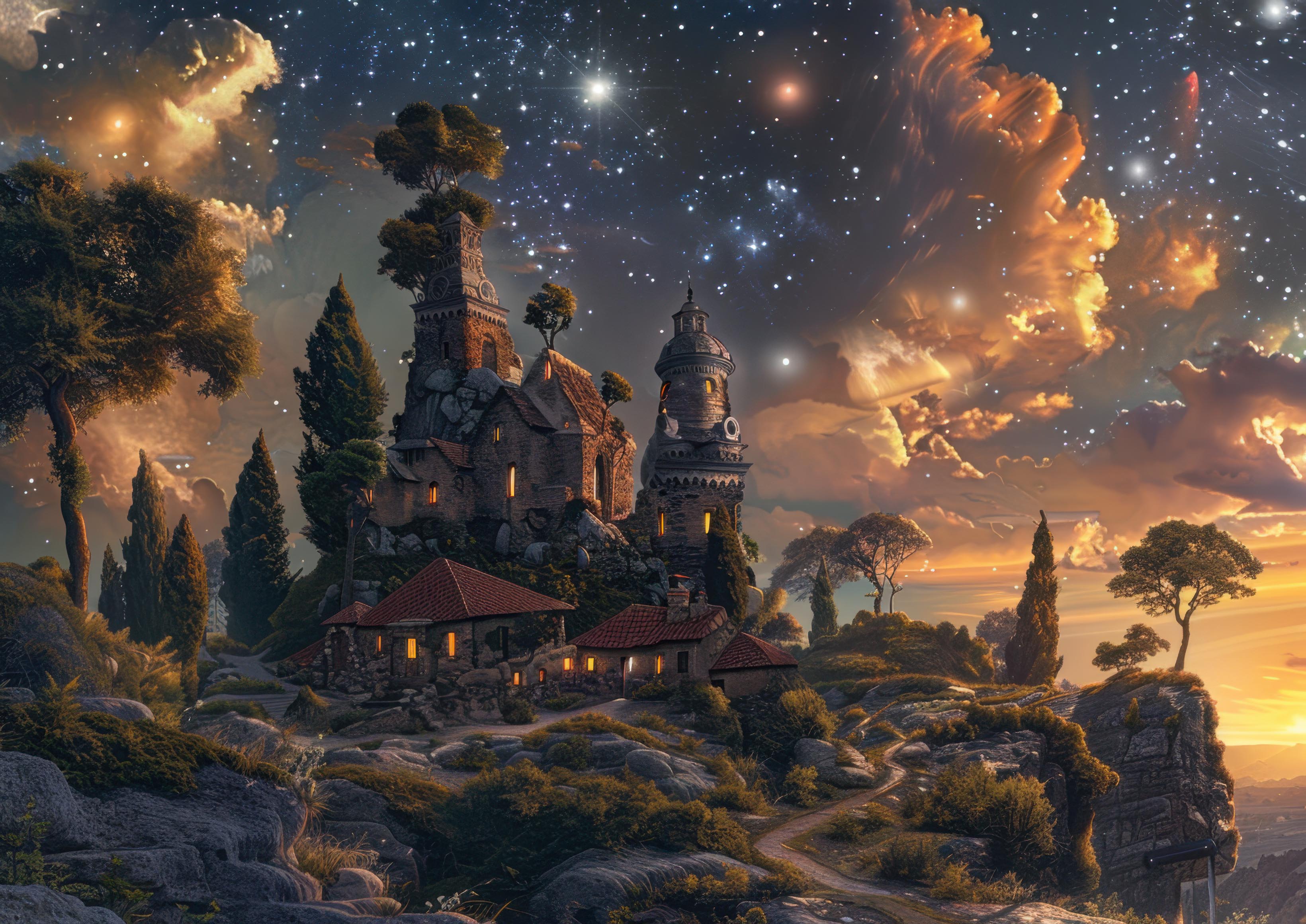 Preview for Fantasy-castle-under-starry-night-sky-astrophotography-photo-bac-0f32c