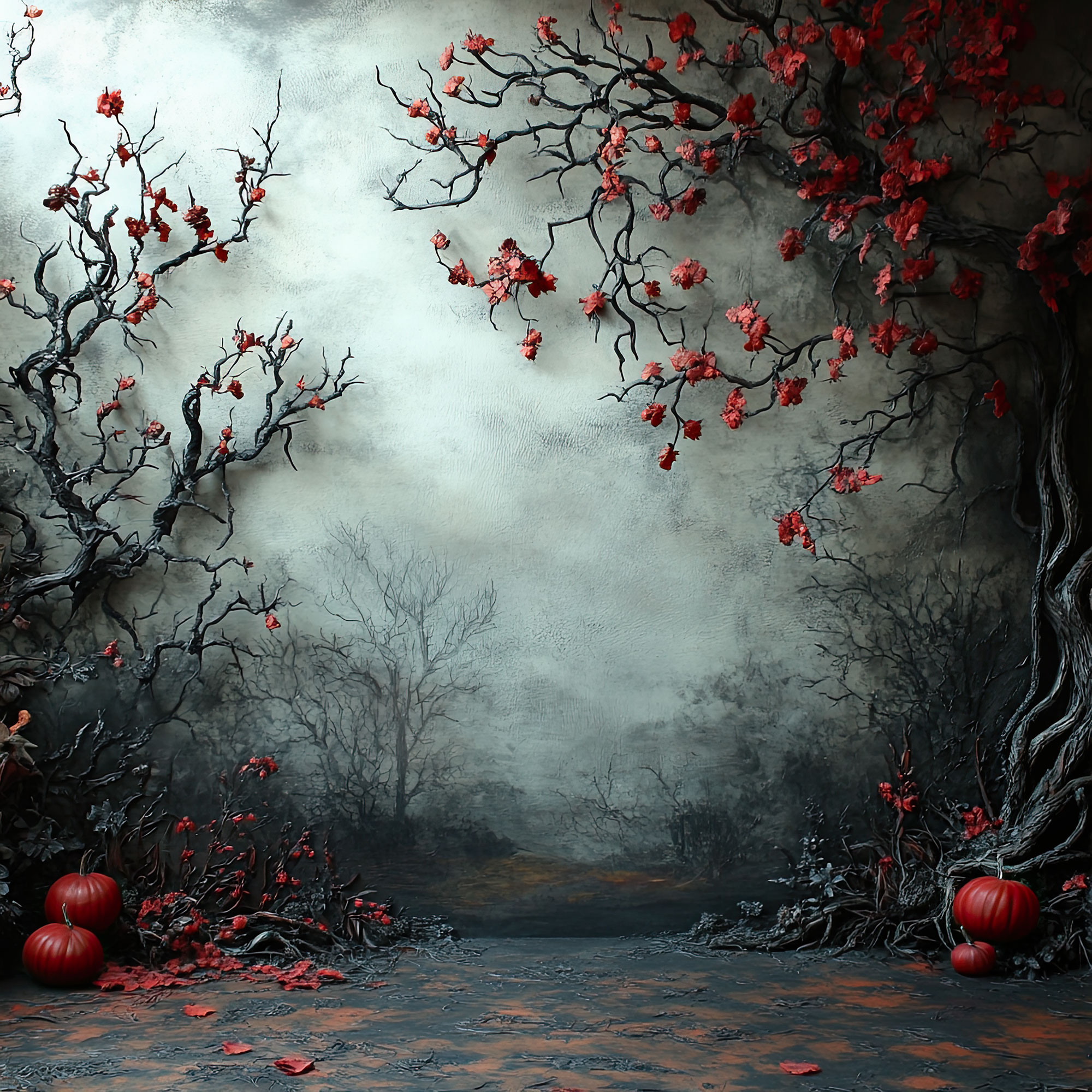 Preview for Mysterious-red-forest-landscape-nature-backdrop-background-e0170