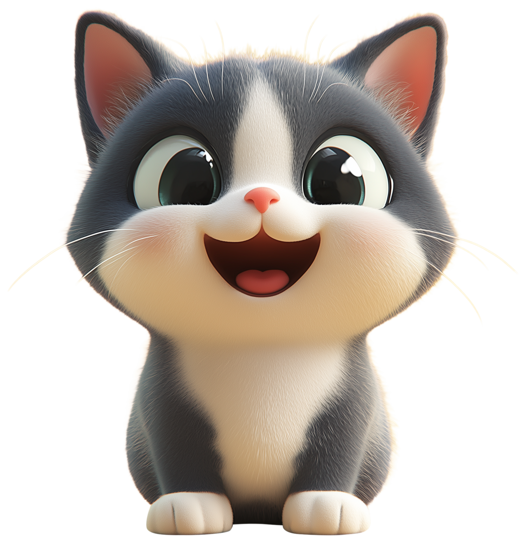 A cute 3D cartoon cat sticker with big eyes and a smiling face.