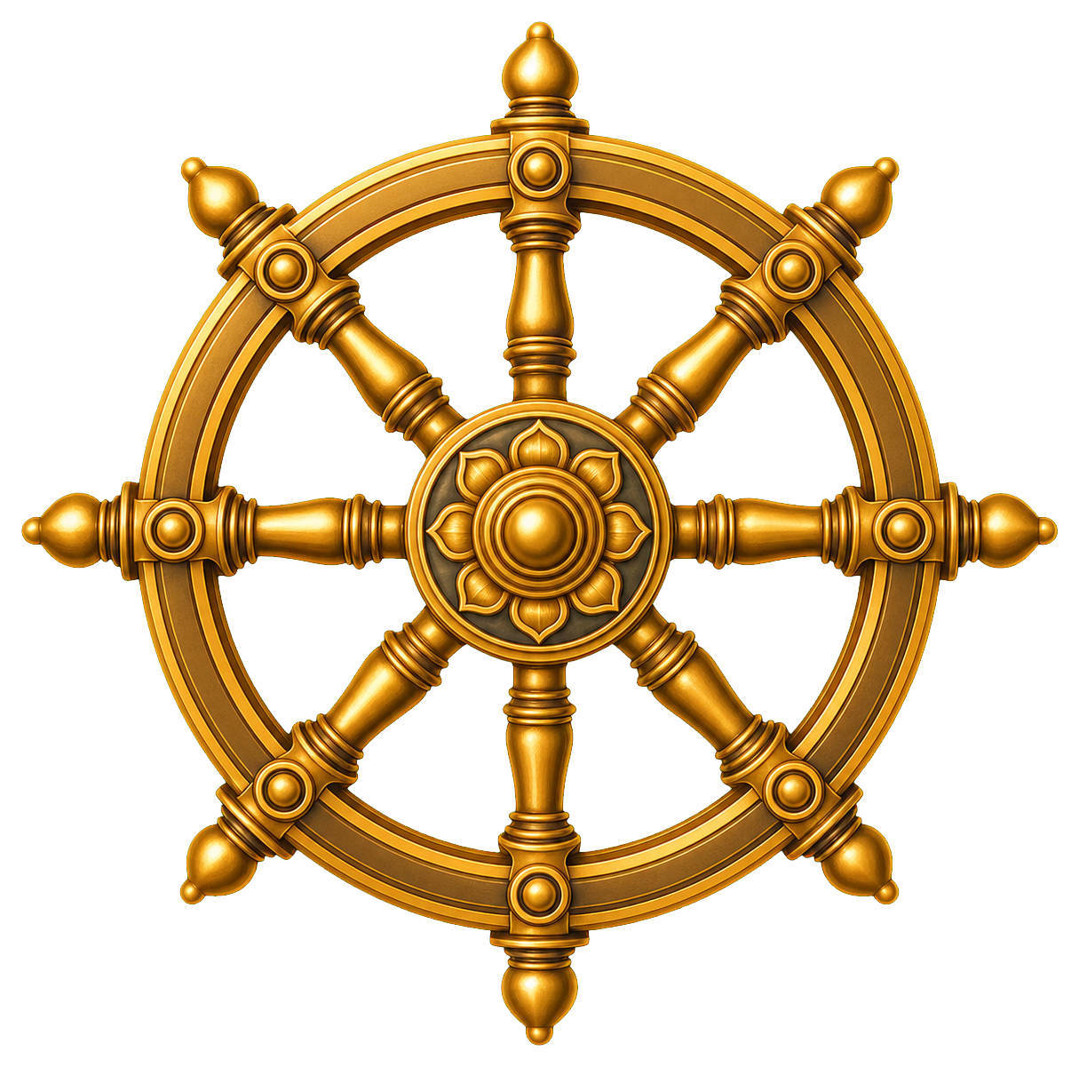 Golden Dharmachakra wheel sticker with eight spokes and ornate details
