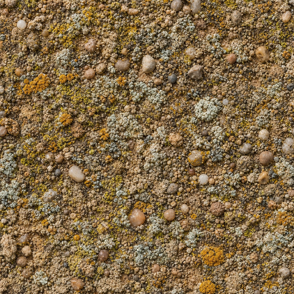 Close-up texture of pebbly desert soil with scattered tan and orange tones.