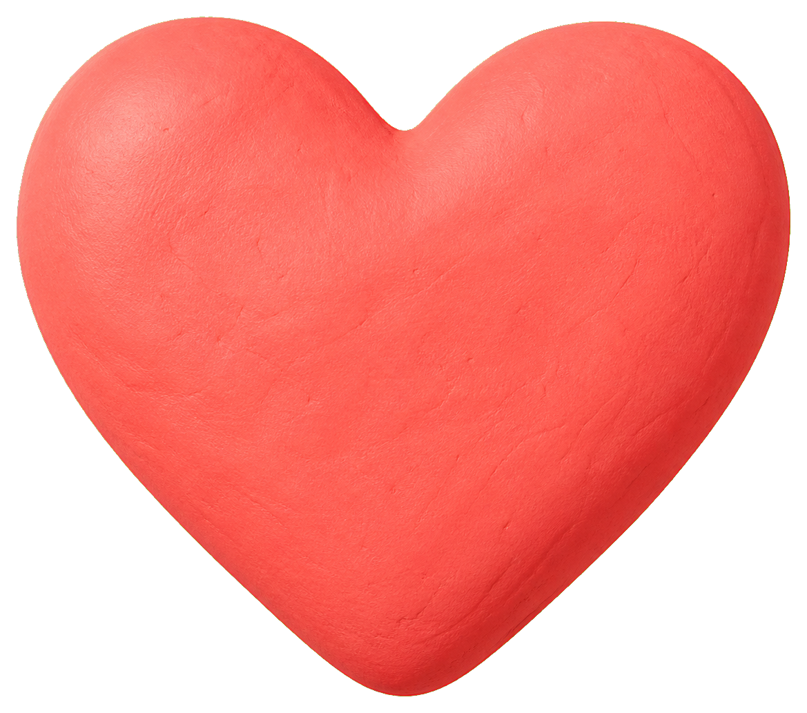 Red puffy clay heart sticker with a rounded, textured surface