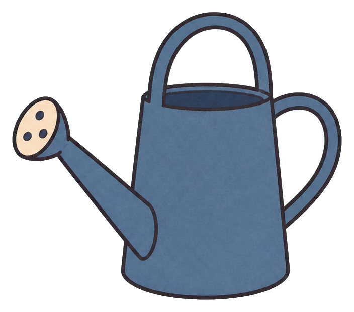Simple blue watering can with a long spout and handle