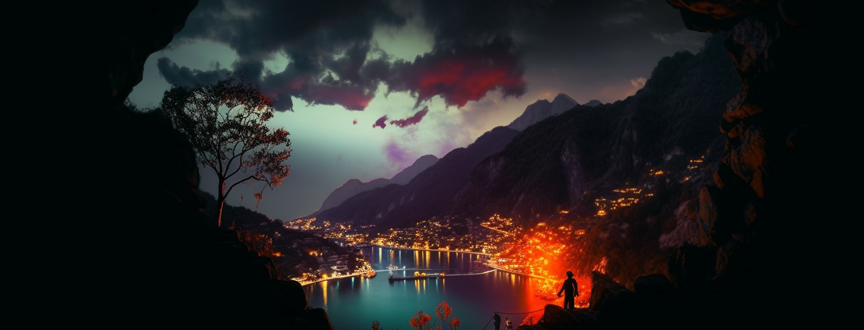 Preview for Dramatic-lake-landscape-dusk-ai-facebook-background-7708d