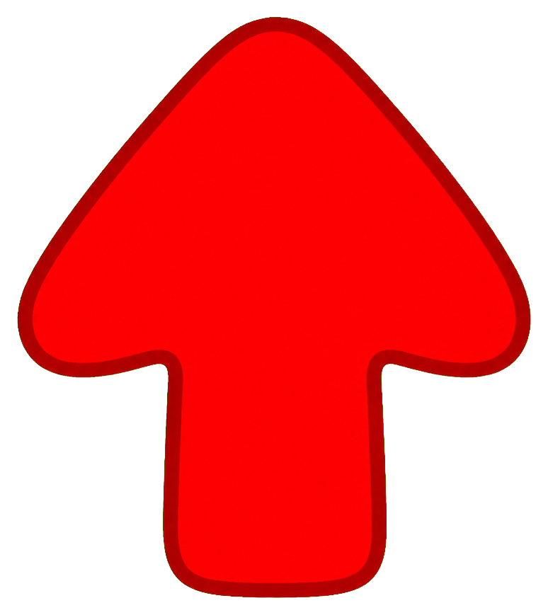 Red upward arrow sticker with a geometric dimensional shape