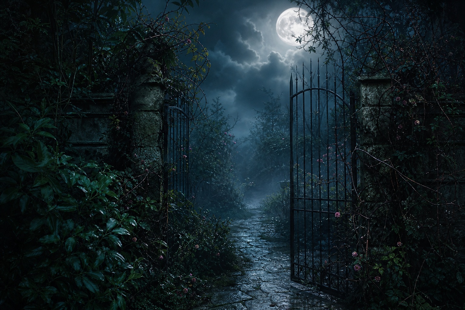 Preview for Gothic Iron Gate Moonlit Background