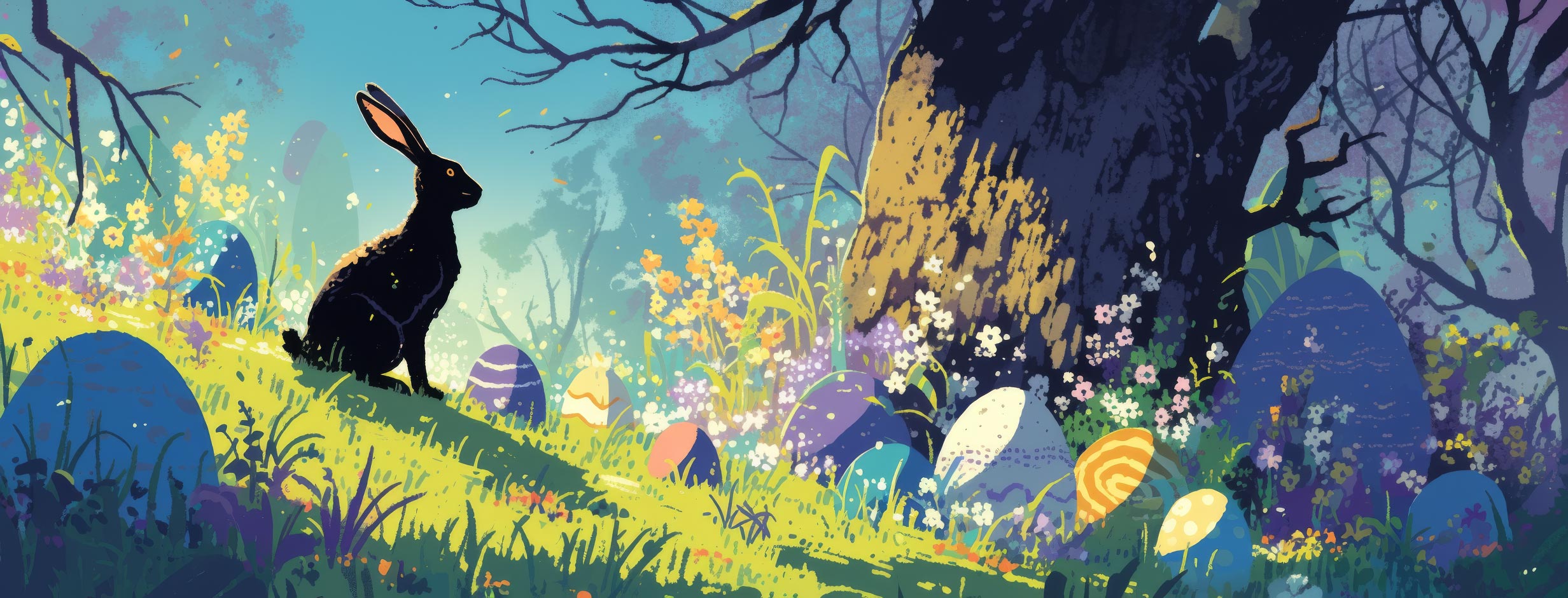 Preview for Easter-bunny-vibrant-forest-easter-facebook-background-43bda