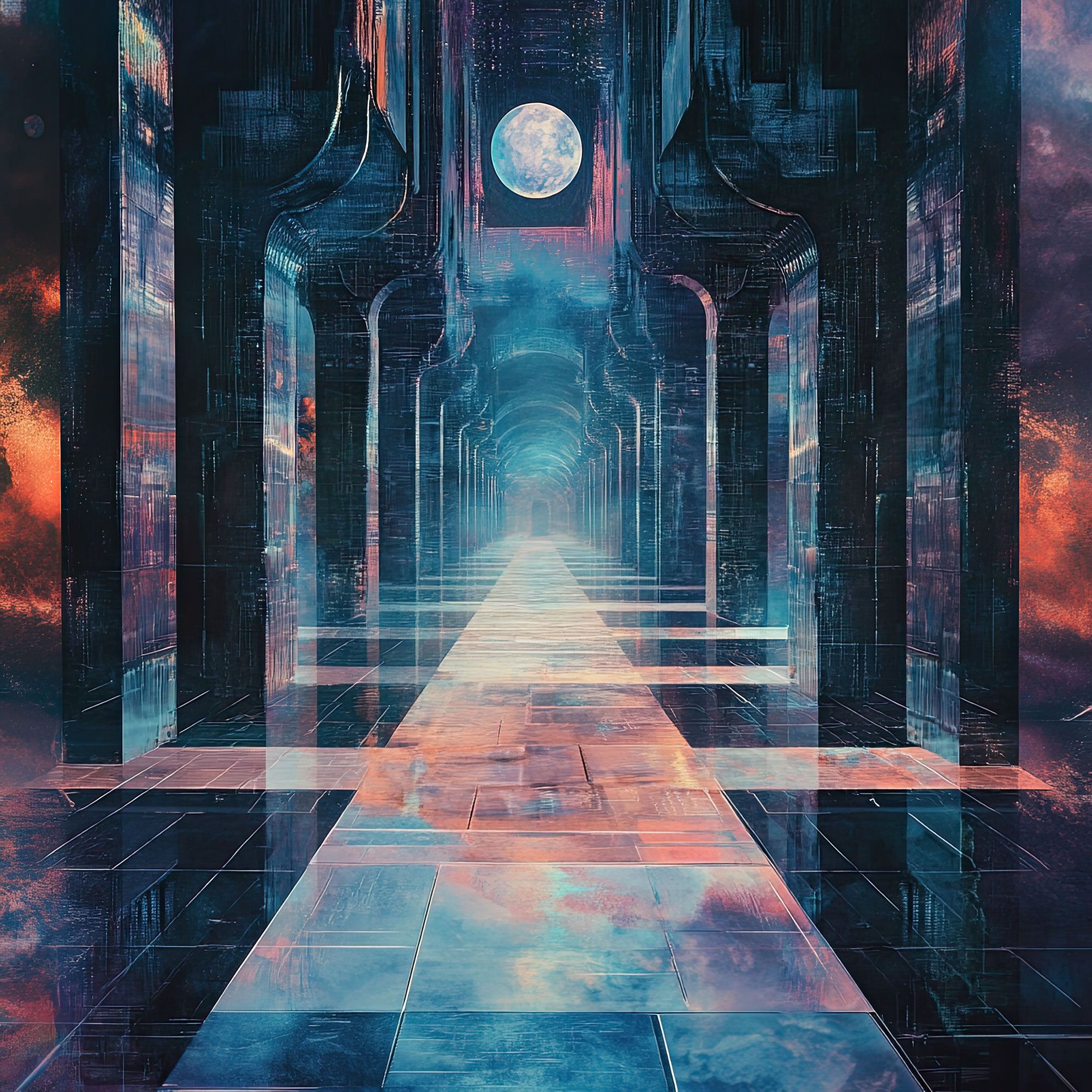 Preview for Futuristic-corridor-art-template-sci-fi-backdrop-background-5e4b3