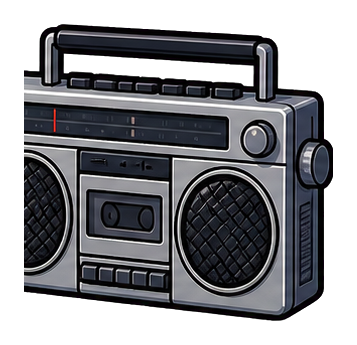 Plain retro boombox with speakers and cassette deck